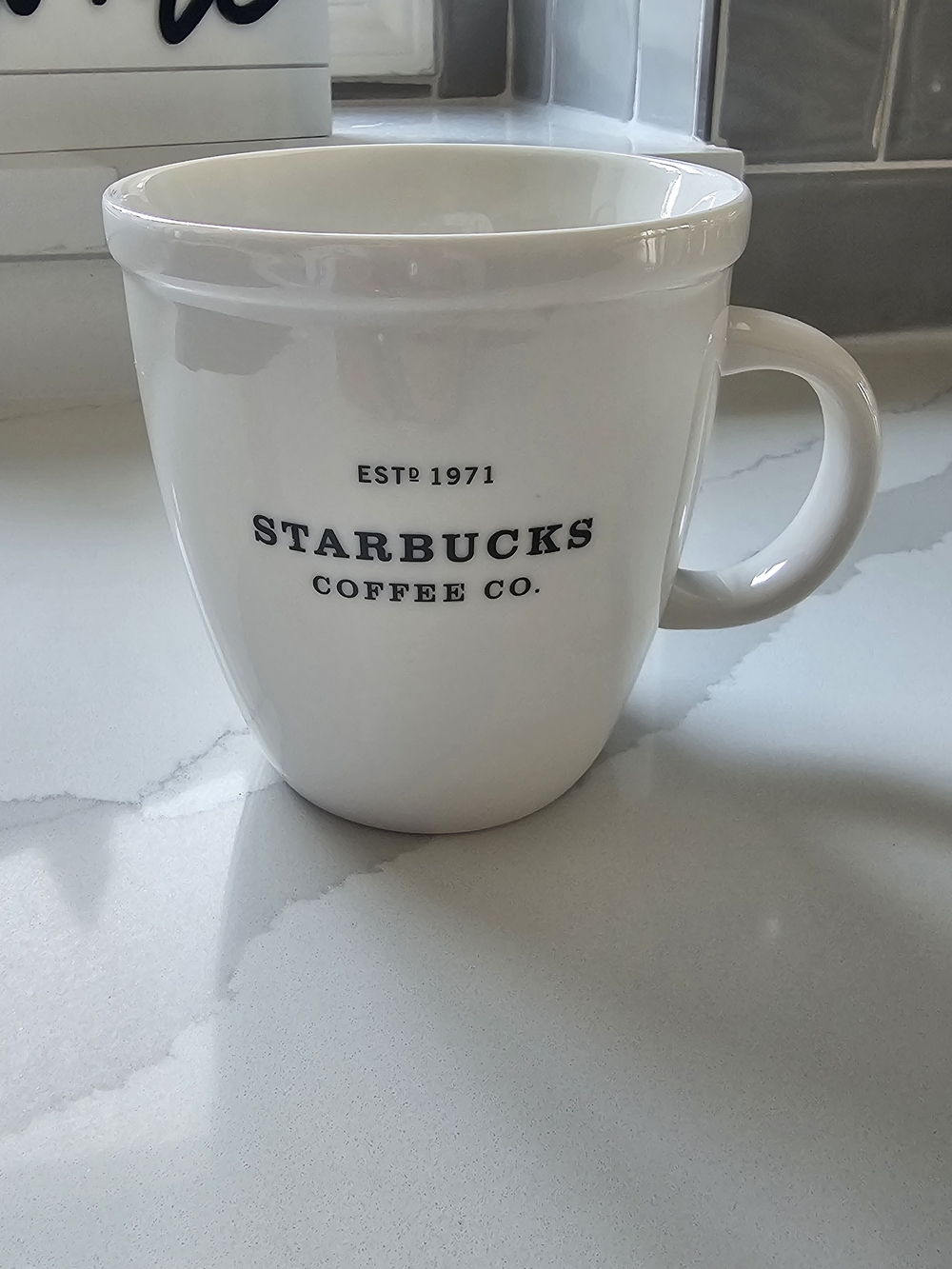 Starbucks White Ceramic Mug with Black Text Logo